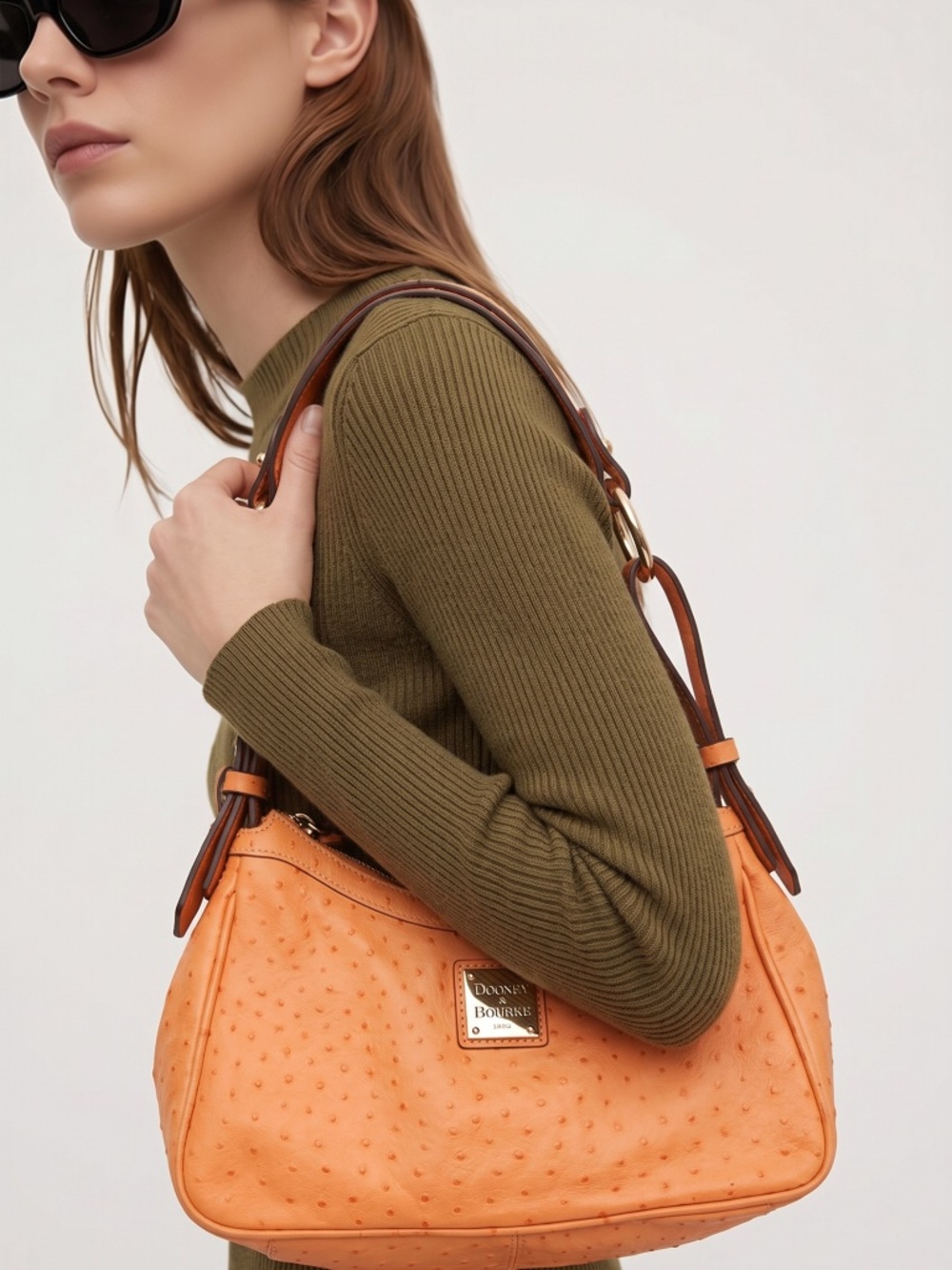 Dooney & Bourke Vintage Ostrich Orange Embossed Leather Hobo EUC